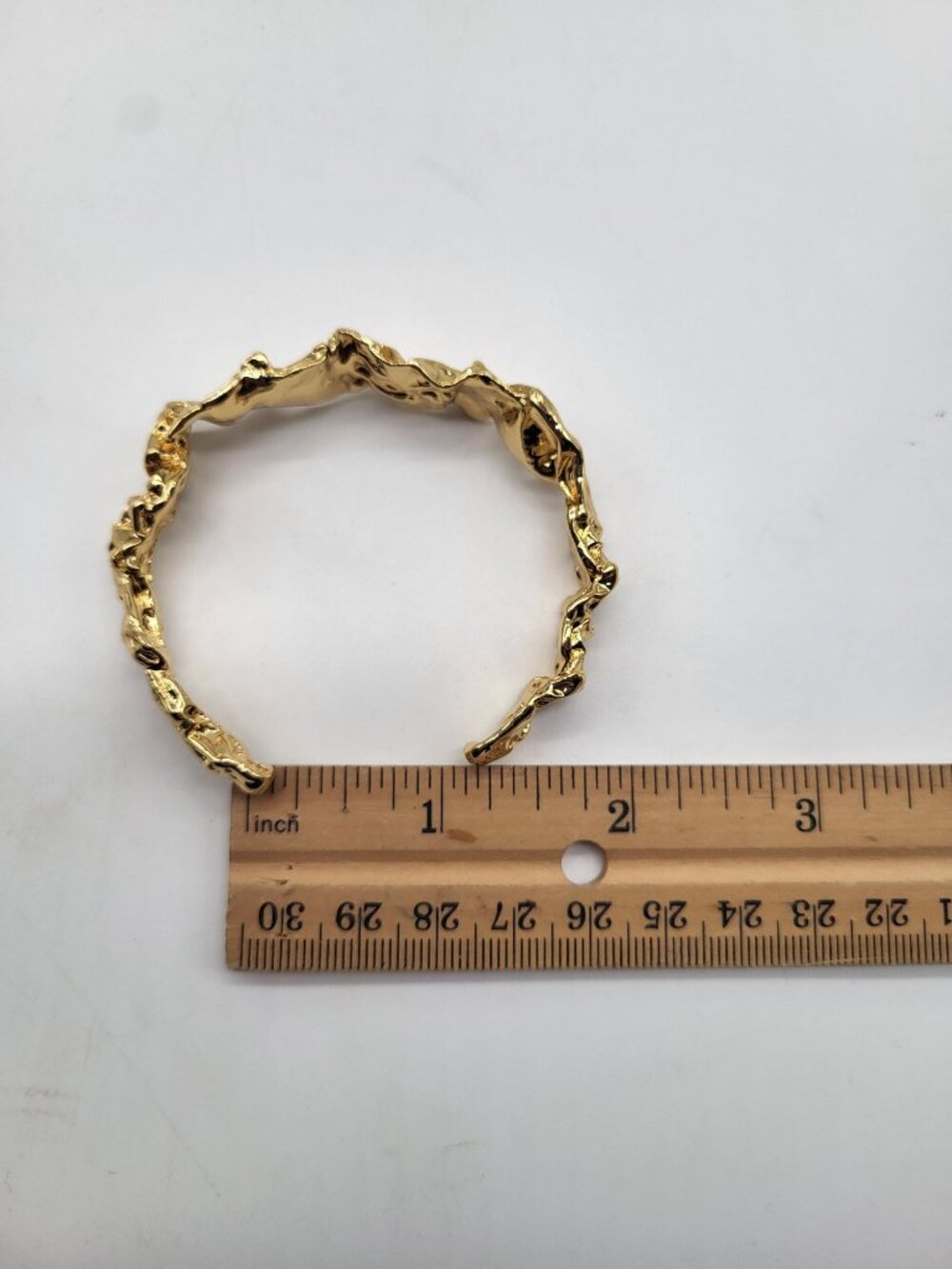 Gold Plated Nugget Cuff Bracelet Brutalist Textured Crushed Metal Look - Picture 7 of 10